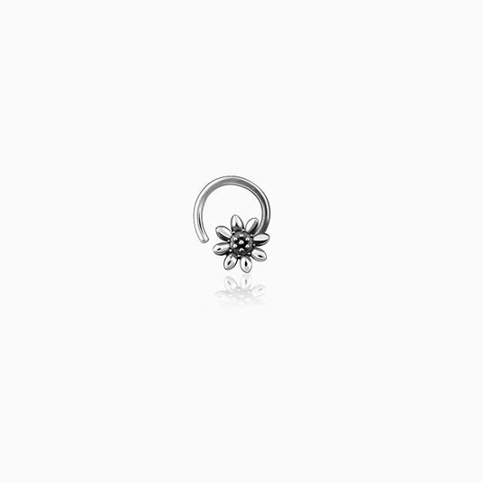 Oxidised Silver Flower Blossom Nose Pin | 925 Silver