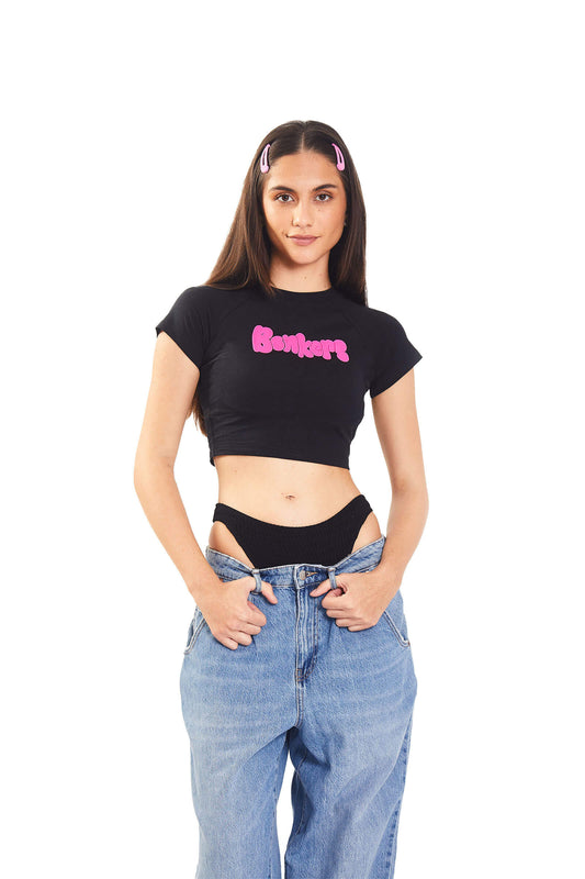BONKERS CORNER - Black Puffed Signature Baby Tee