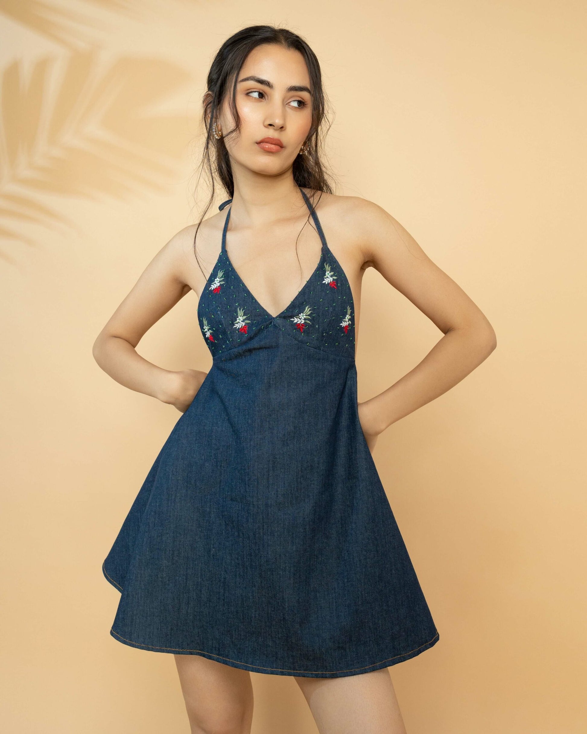 Arabellaa - DENIM HALTER MINI DRESS