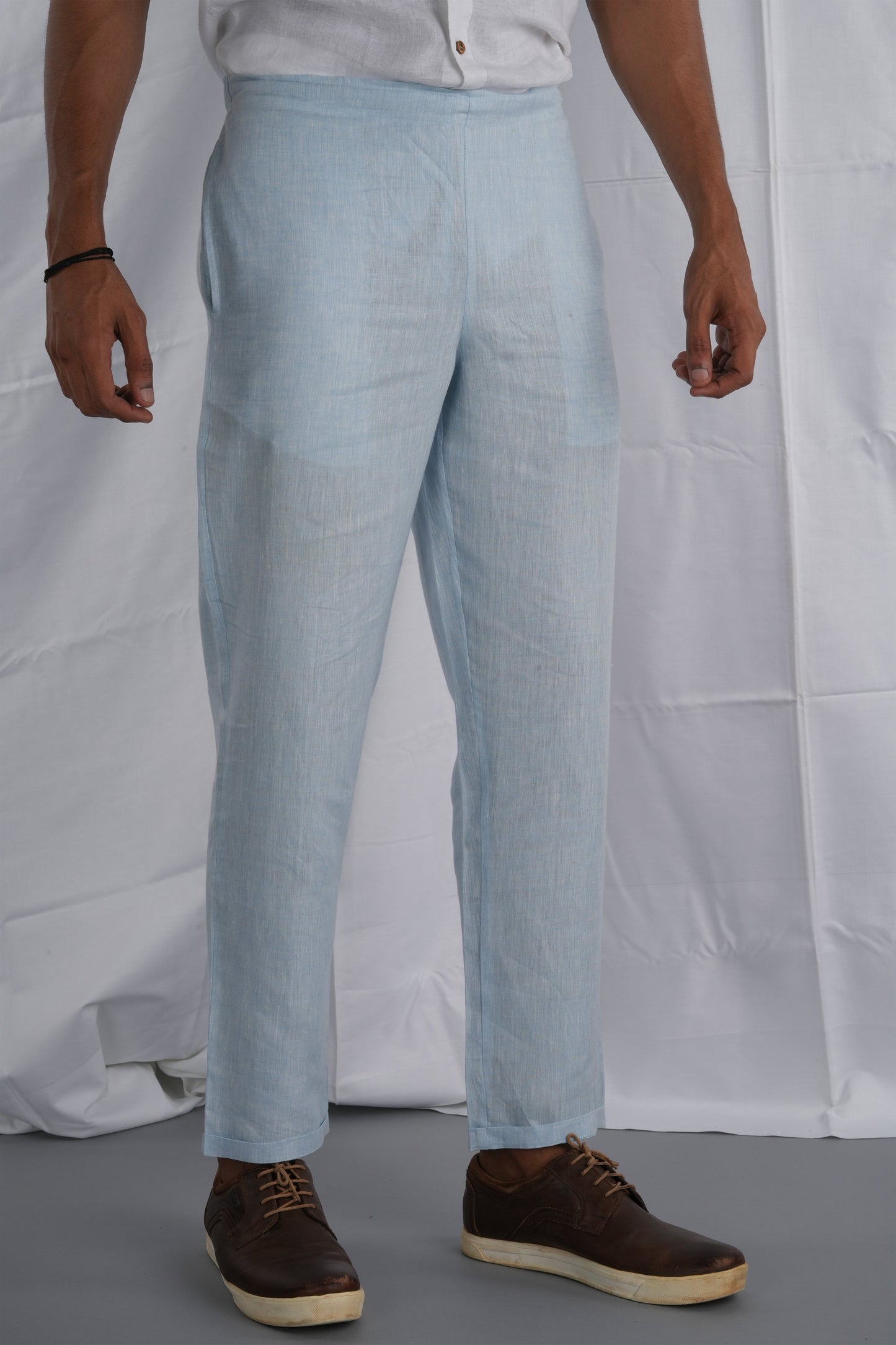 Ecentric - Men Sky Blue Solid Hemp Lounge Pant