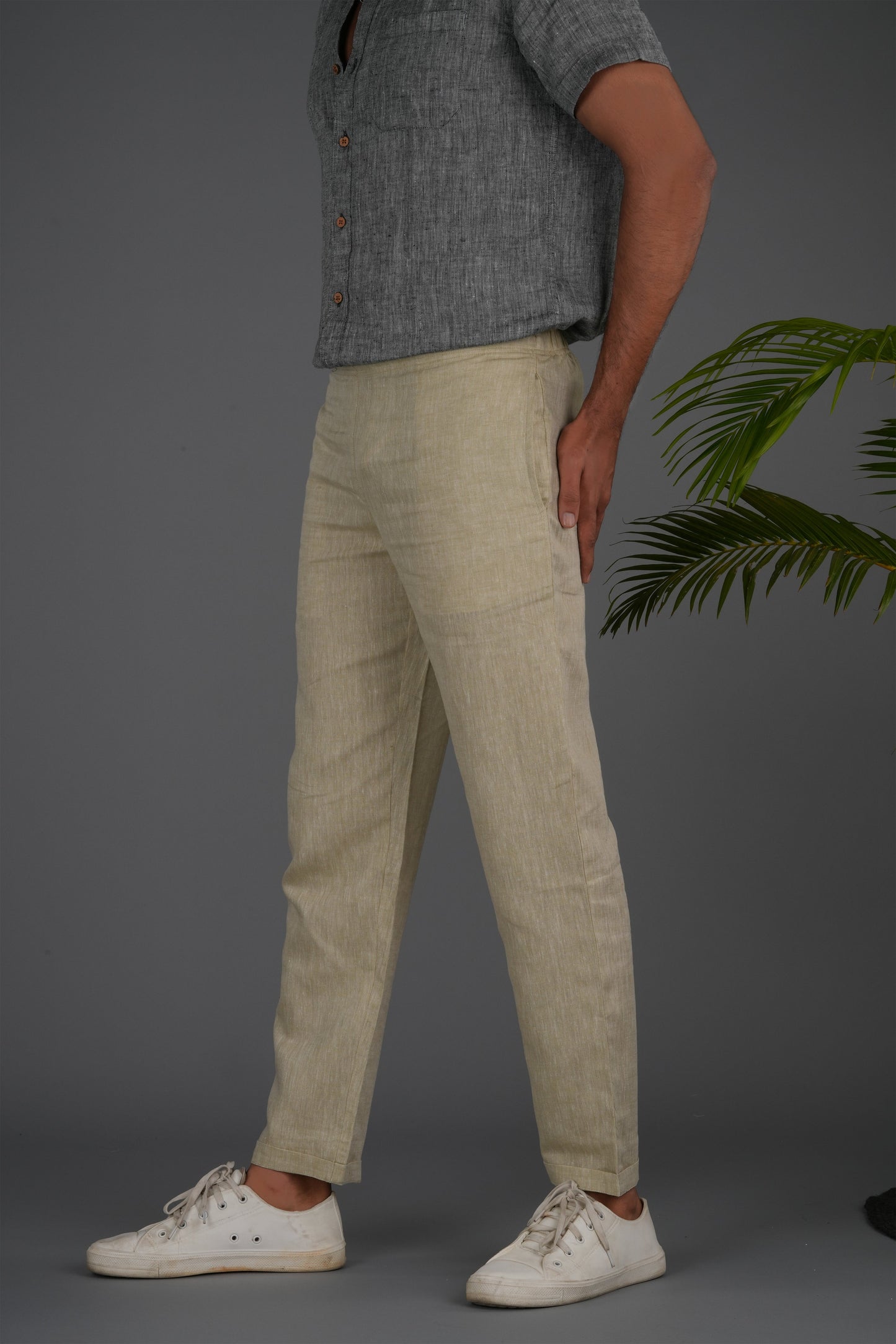 Ecentric - Men Light Brown Solid Hemp Lounge Pant