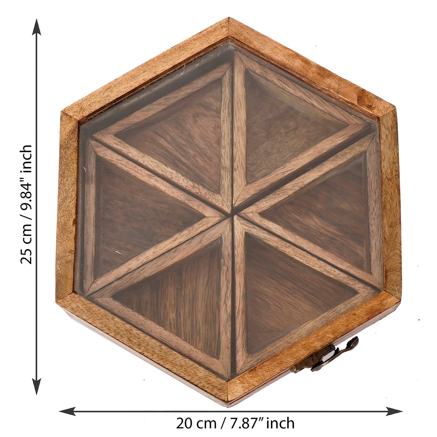 Brown 6 Triangle Compartments Handcrafted Wooden Spice Box