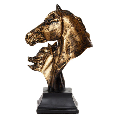 Golden and Black Polyresin Horse Couple Face Handcrafted Showpiece