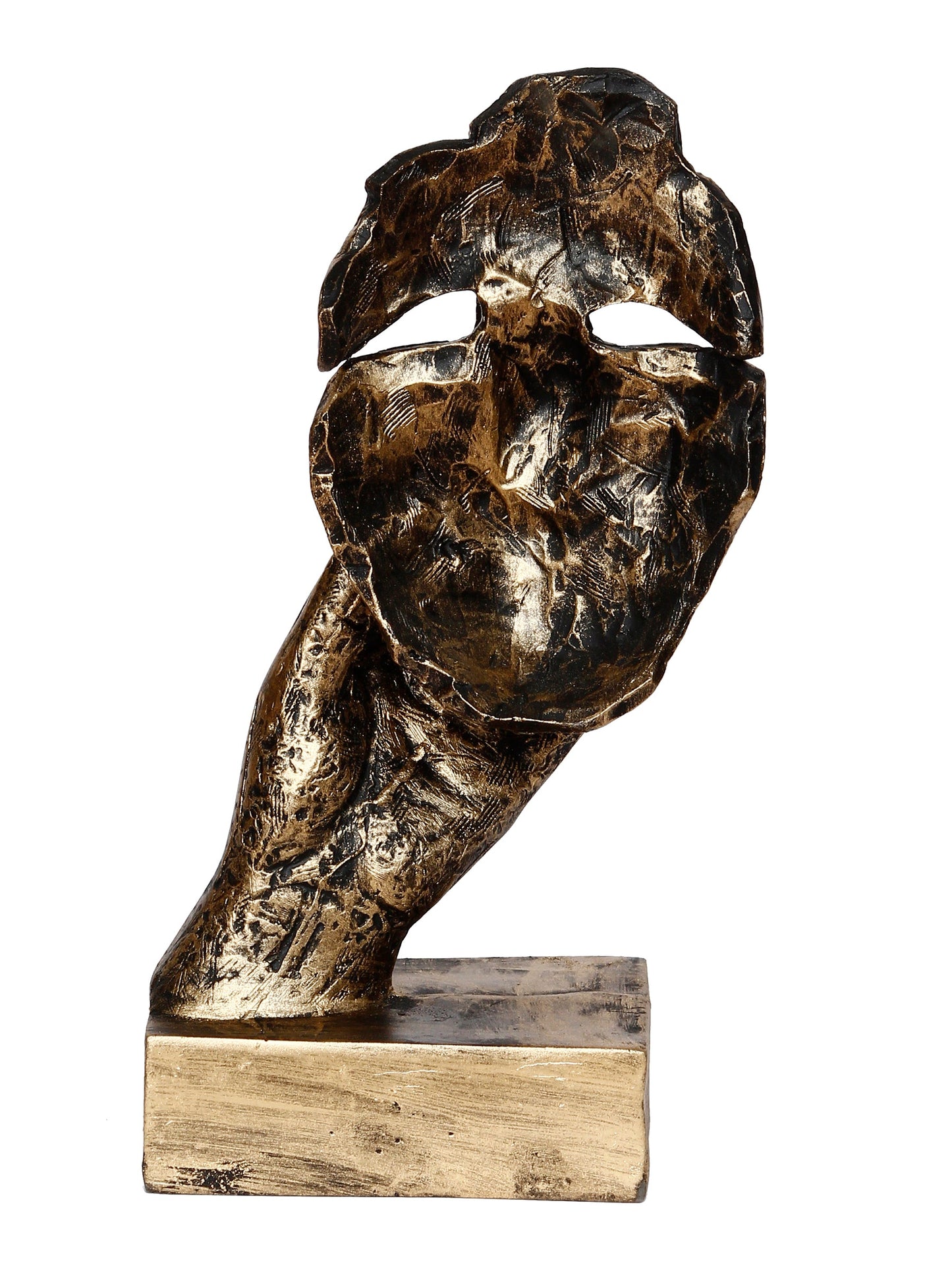 Polyresin Golden Human Face Statue Hand on Mouth Handcrafted Decorative Showpiece