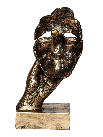 Polyresin Golden Human Face Statue Hand on Mouth Handcrafted Decorative Showpiece
