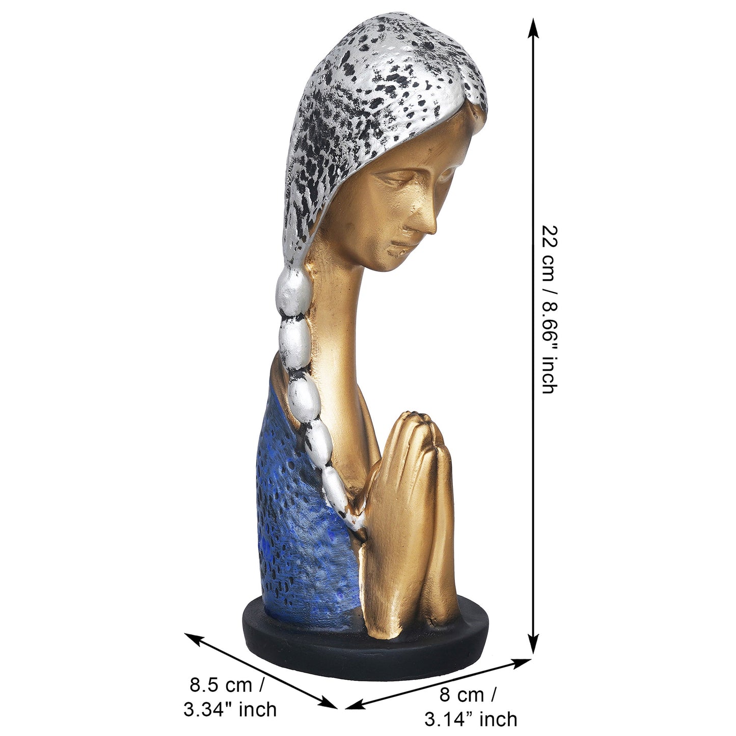 Silver and Golden Polyresin Handcrafted Women Praying Statue Human Figurine