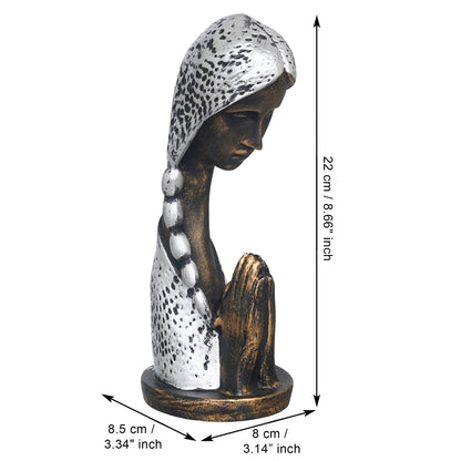 Shoppers Point India Silver and Brown Polyresin Handcrafted Women Praying Statue Human Figurine