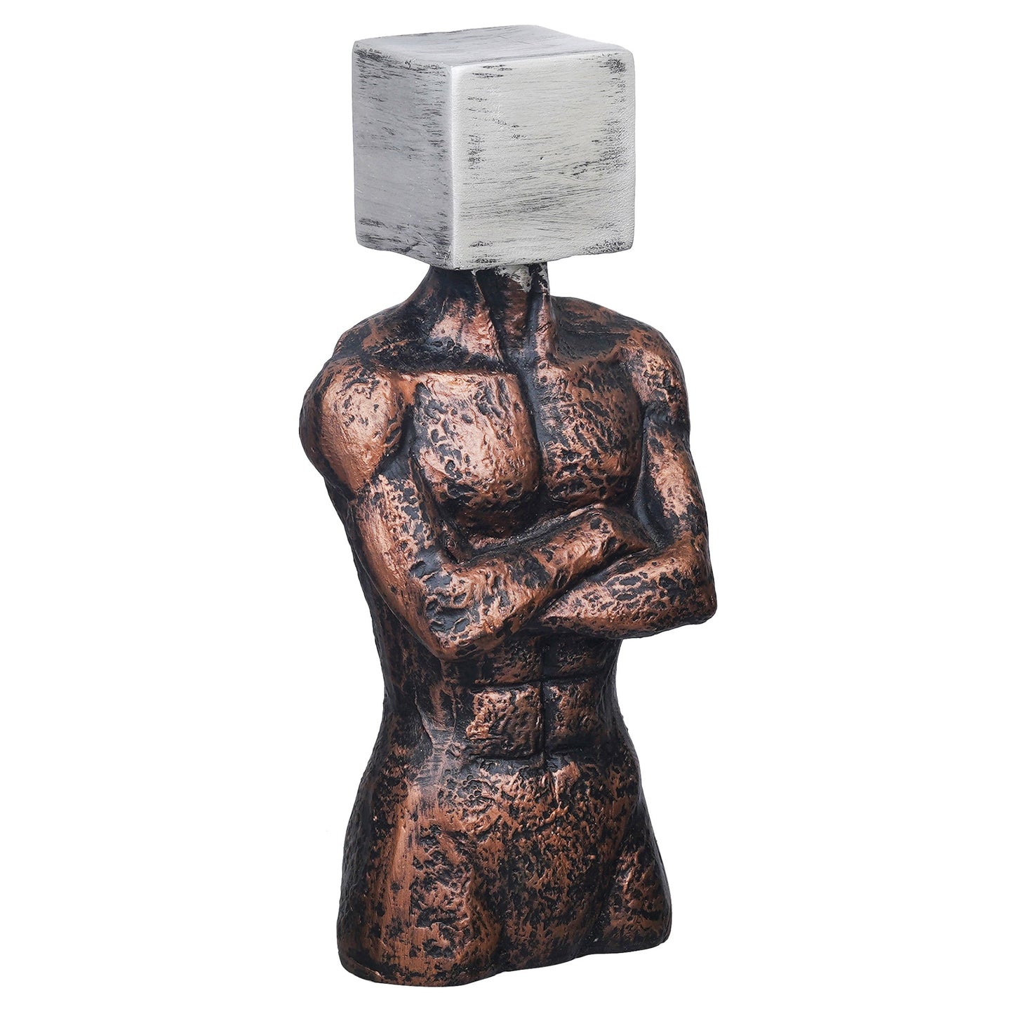 Shoppers Point India Copper, Silver Polyresin Men Statue Square Sign On Face Human Figurine Decorative Showpiece
