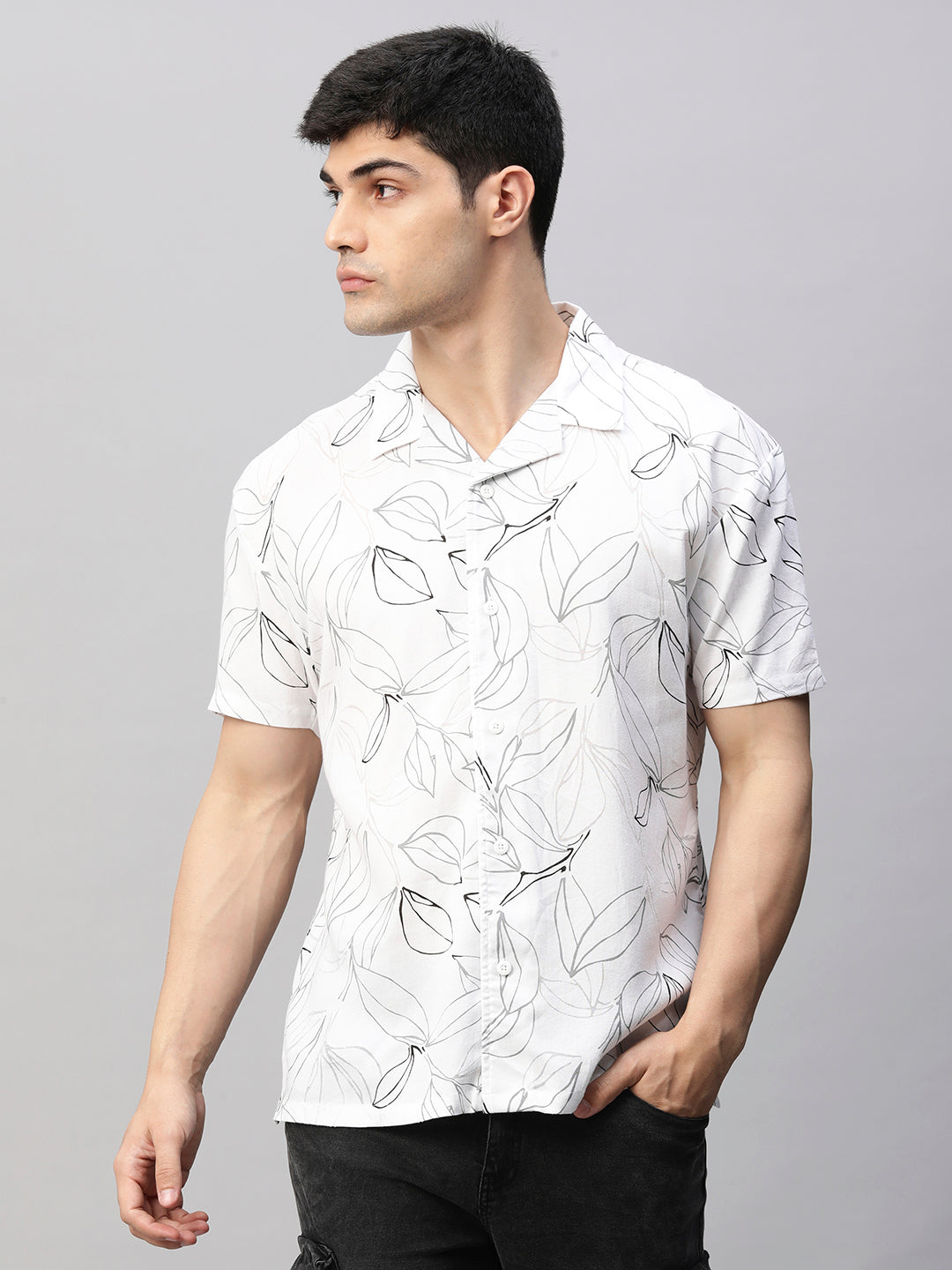 Pronk - Mens Cuban Collar Printed Casual Shirt