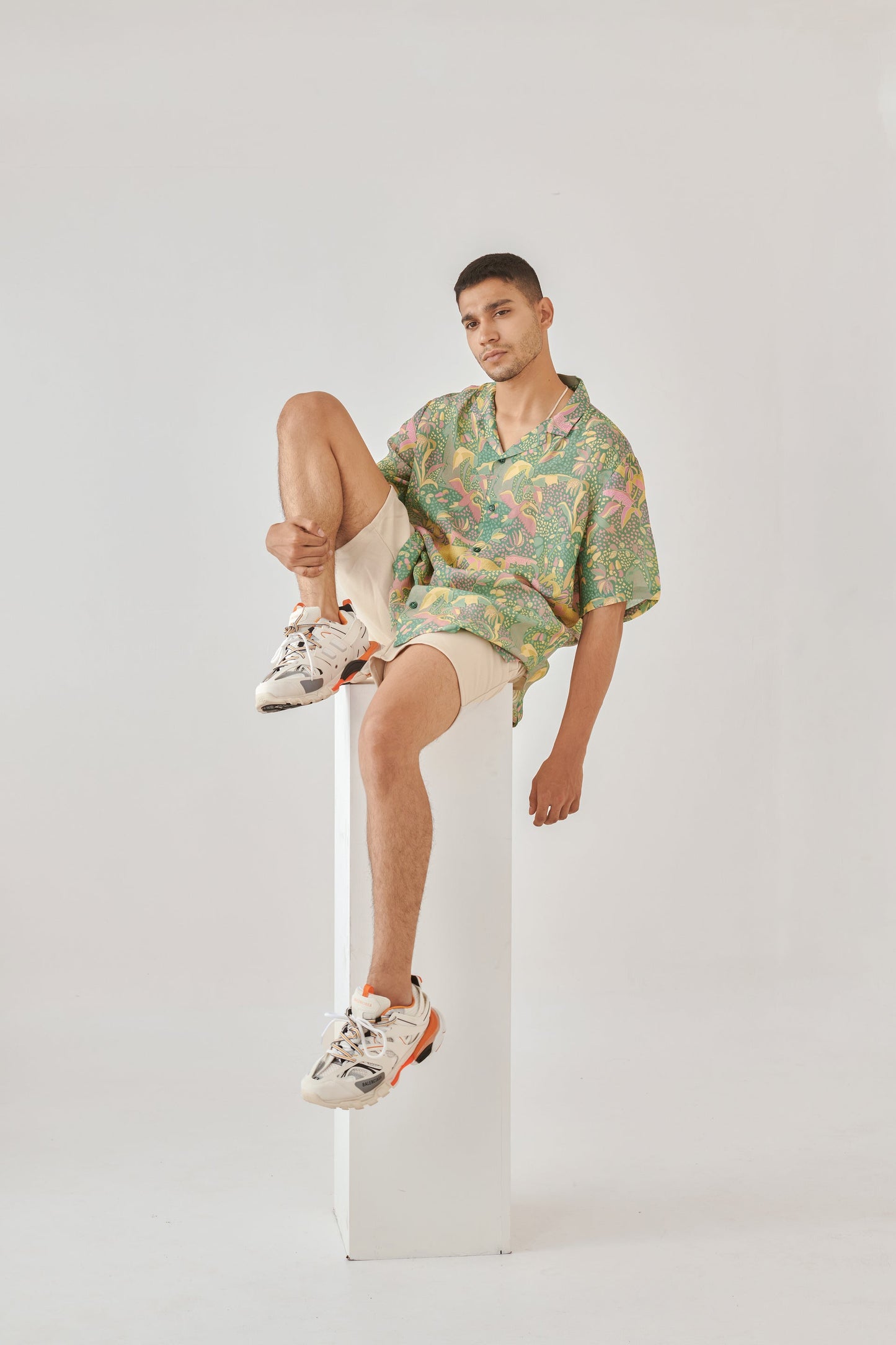 QB Men - Shaye Green Floral Oversize Shirt For Men