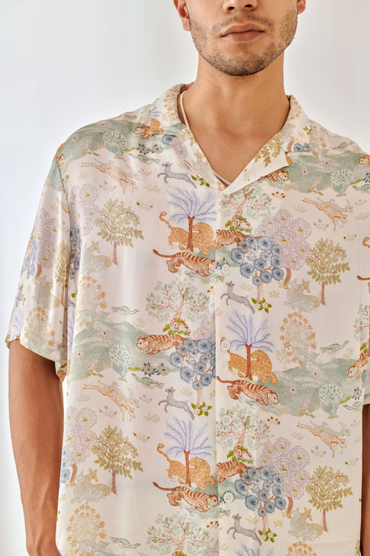 QB Men - Tiger Crepe White Oversize Shirt
