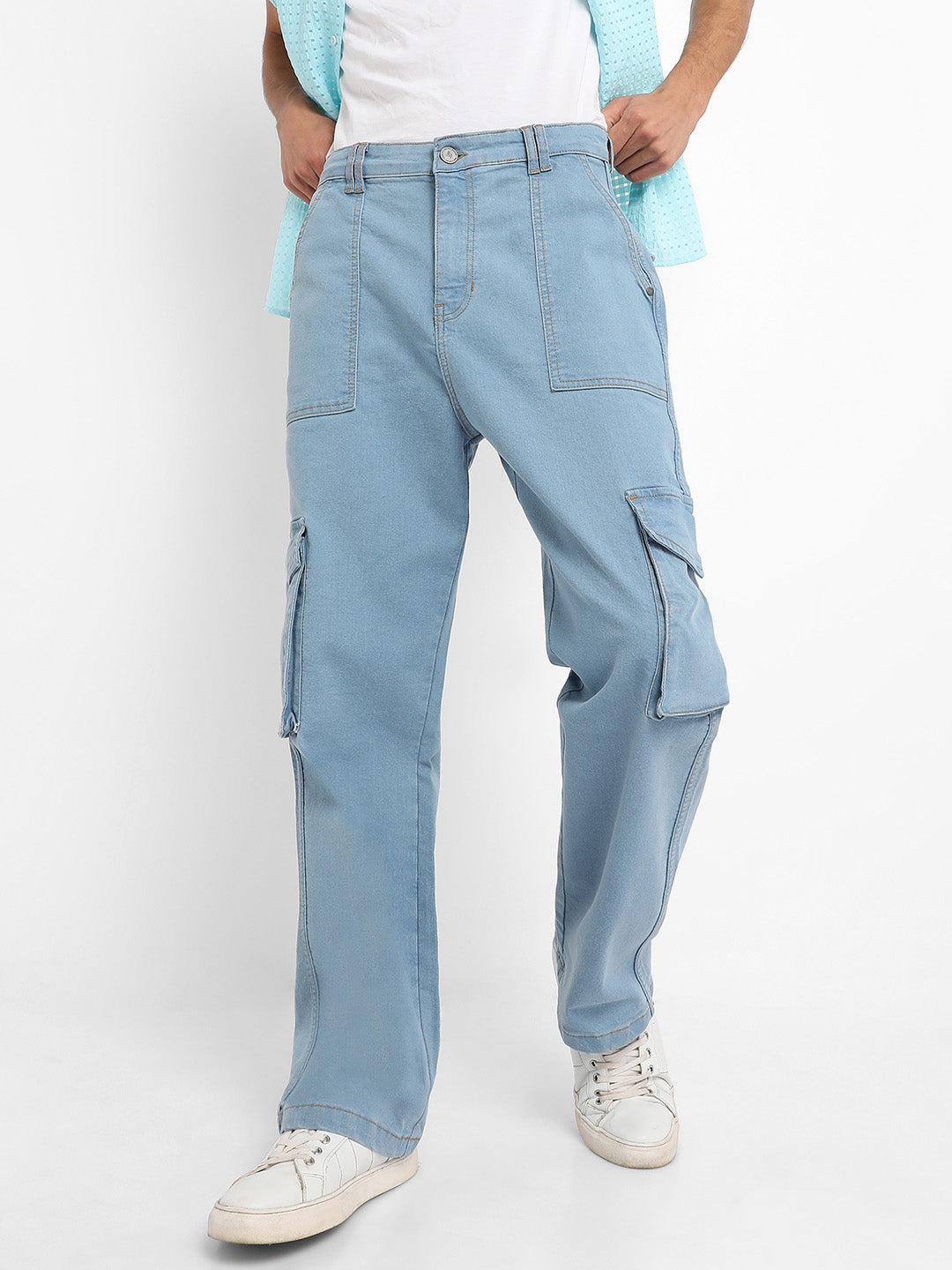 Campus Sutra - Utility Cargo Denim Jeans