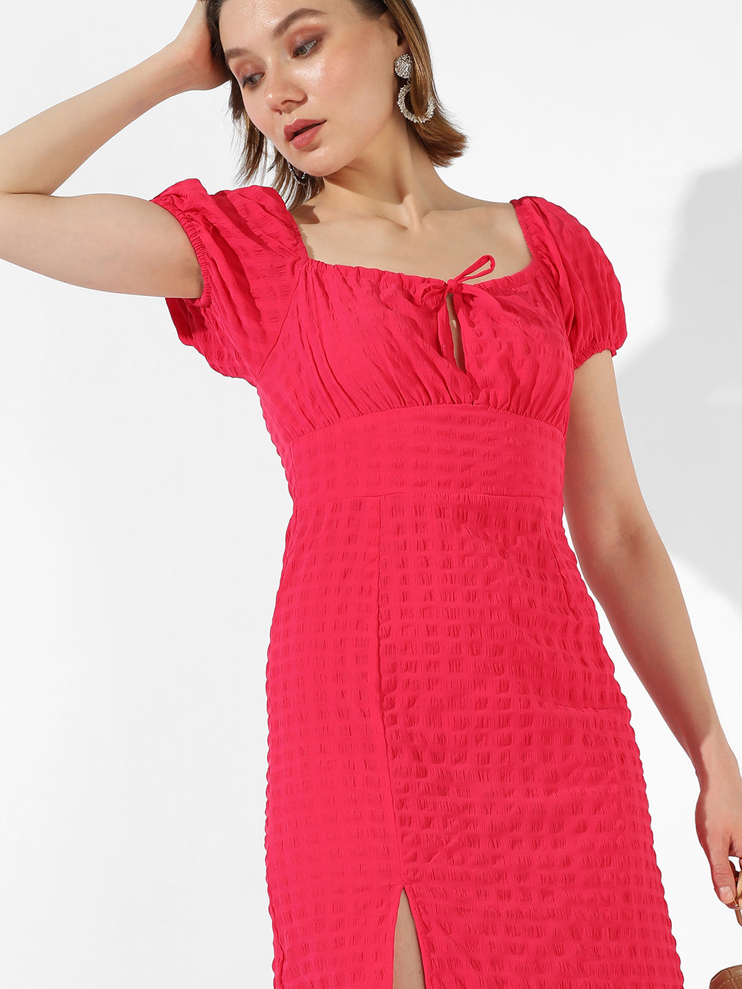 Campus Sutra - Solid Red Dress With Slit Detail