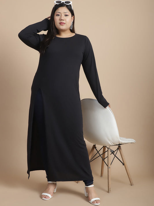 Rigo - Black Front Slit Maxi Top