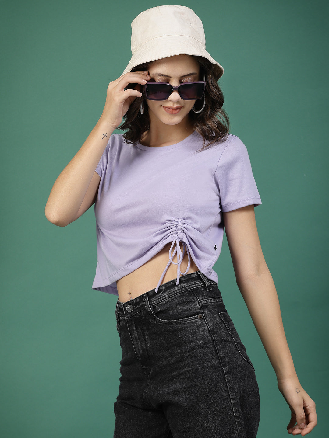 Rigo - Women Ruched Cotton Jersey Crop Top