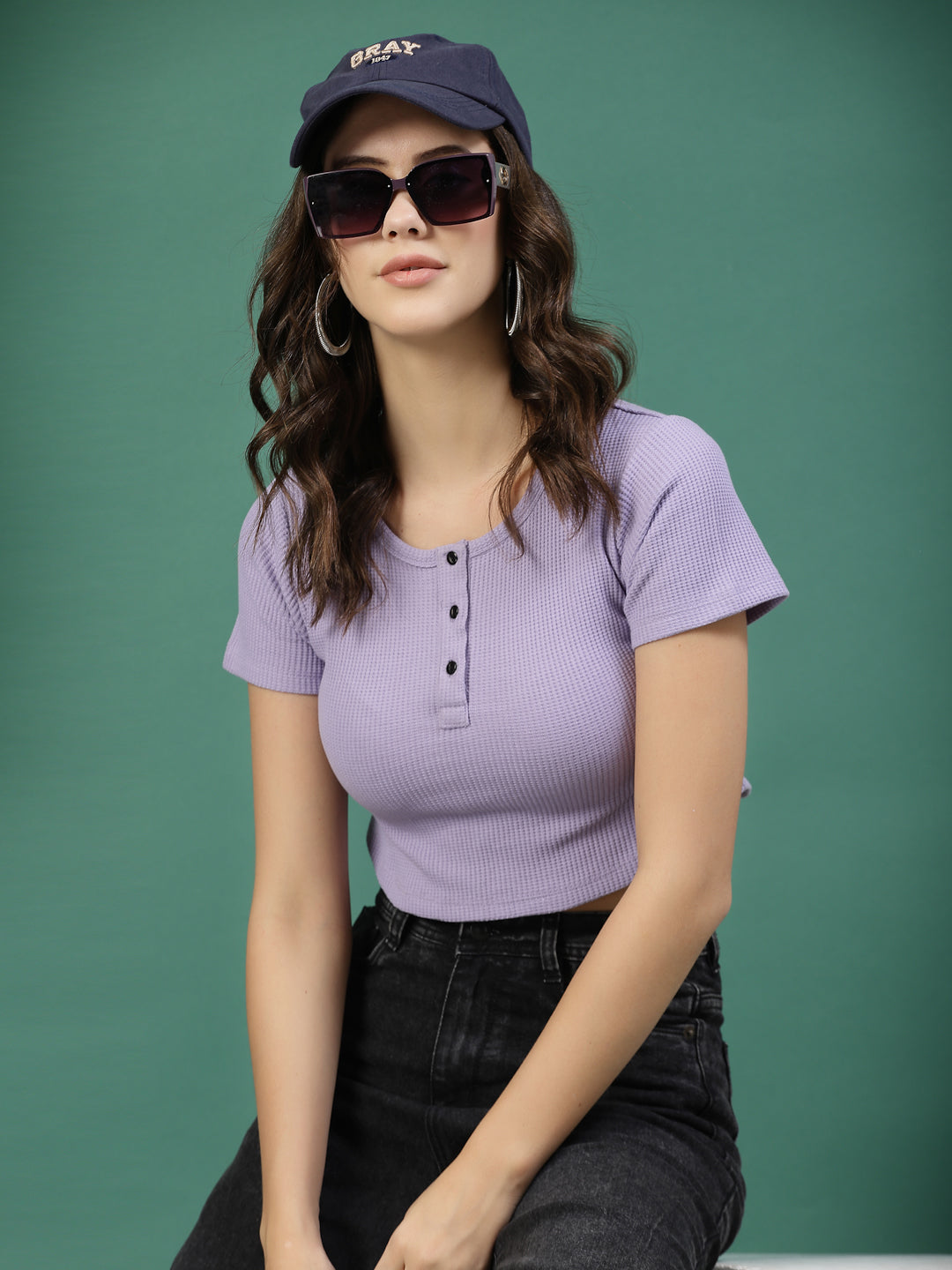 Rigo - Cotton Waffle Knit Crop Top