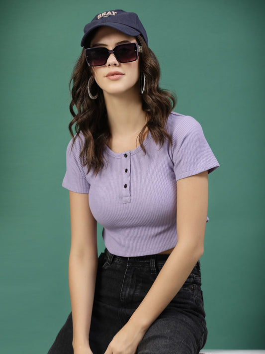 Rigo - Cotton Waffle Knit Crop Top