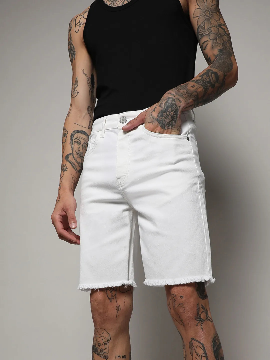 Campus Sutra - Ripped Hem Denim Shorts