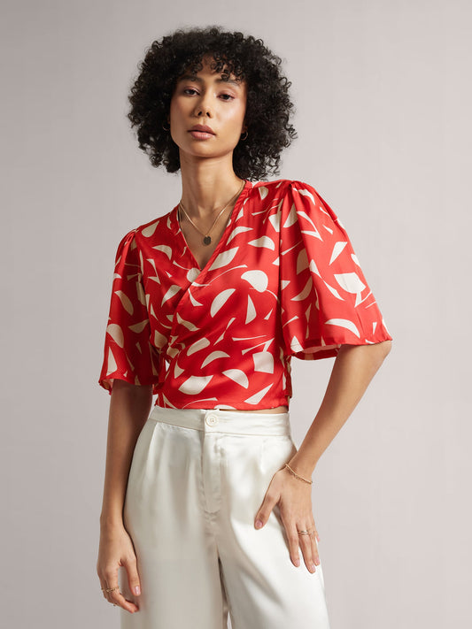 Zaccai - Fiery Red Tie-Up Wrap Top