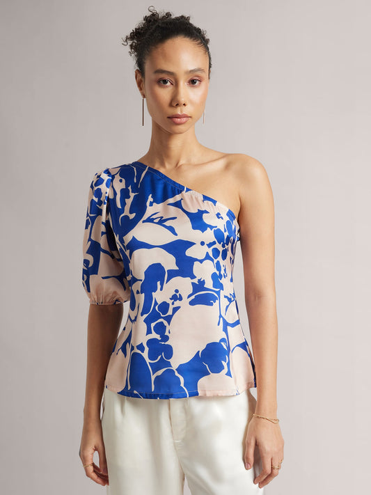 Zaccai - Royal Blue Abstract One-Shoulder A-Line Top