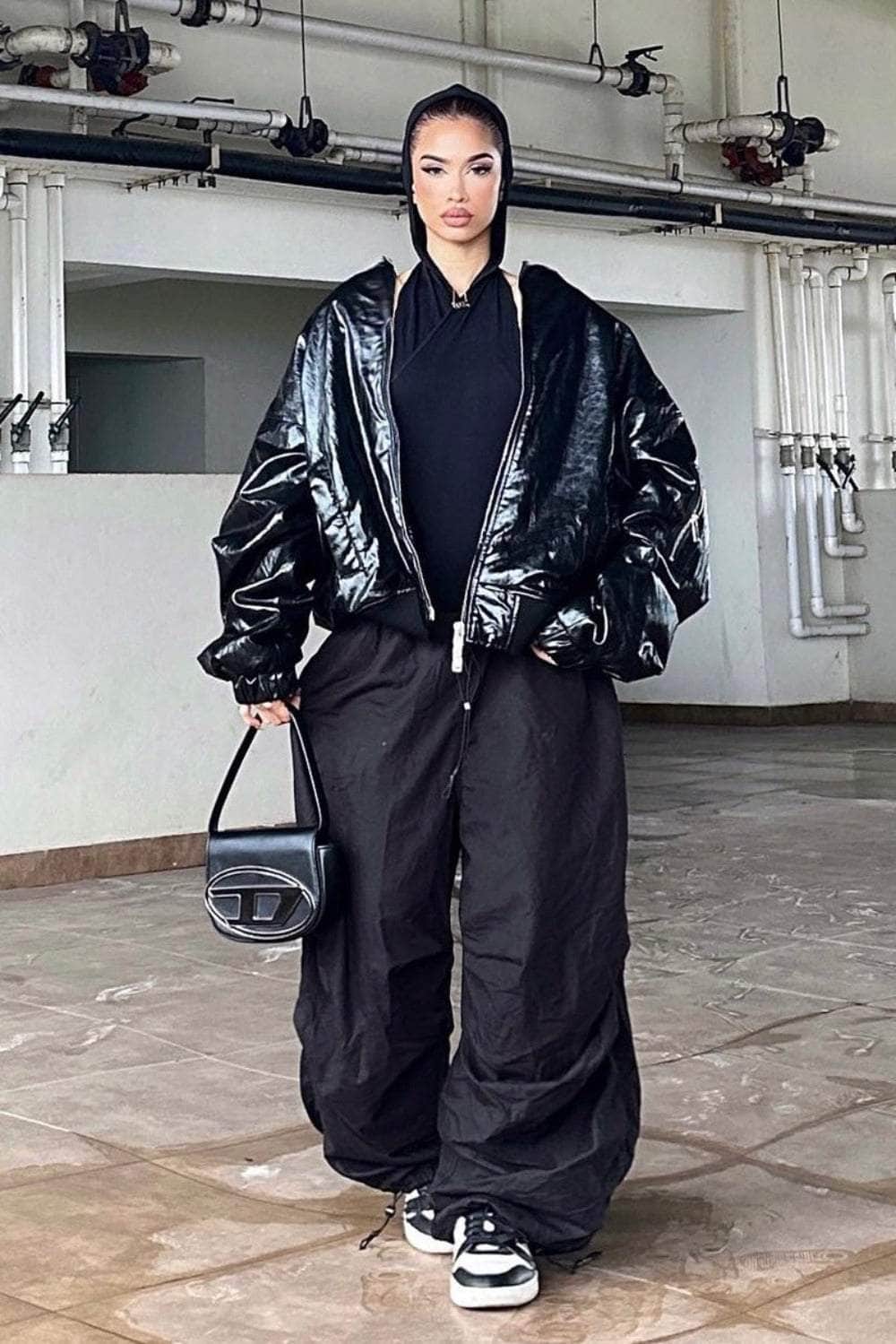 Beeglee - Black Oversized Poplin Pants