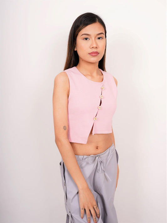 Burger Bae - Crop Daisy Button Tank Top