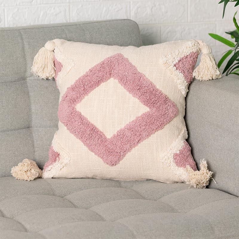 Tufty Rose Boho Cushion Cover | Tufted Cotton with Tassels
