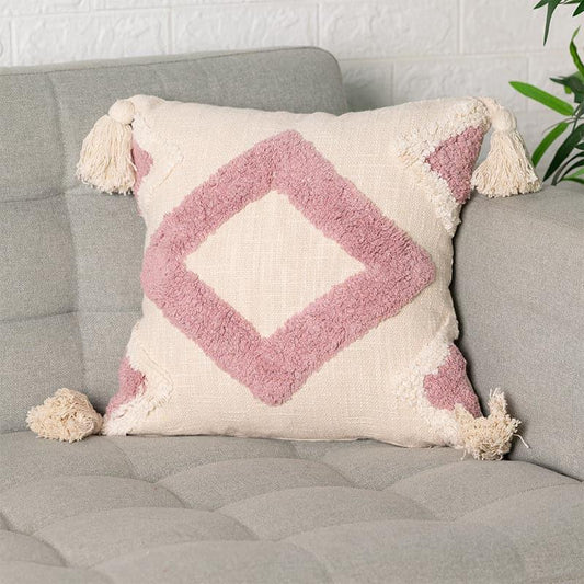 Tufty Rose Boho Cushion Cover | Tufted Cotton with Tassels