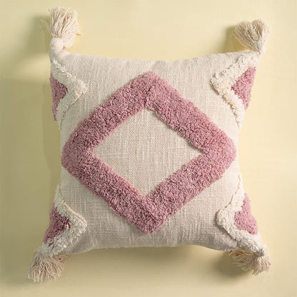 Tufty Rose Boho Cushion Cover | Tufted Cotton with Tassels