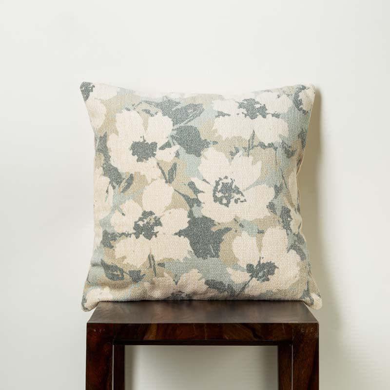 White Lotus Polycotton Cushion Cover | Floral Blue & White