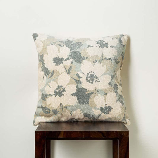 White Lotus Polycotton Cushion Cover | Floral Blue & White
