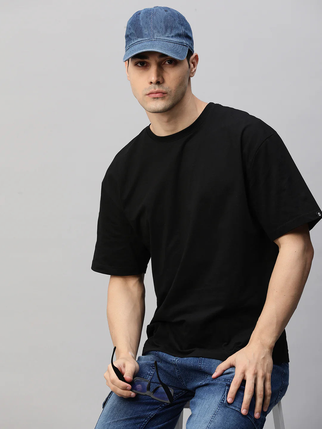 Solid-Men-Oversized-T-Shirt-Black