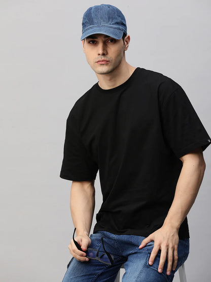 Solid-Men-Oversized-T-Shirt-Black