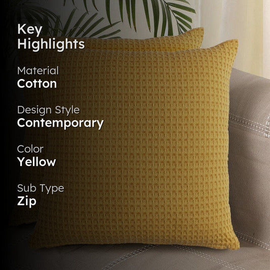 Desert Caravan Cotton Cushion Covers — Set of 2 | Warm Yellow Waffle