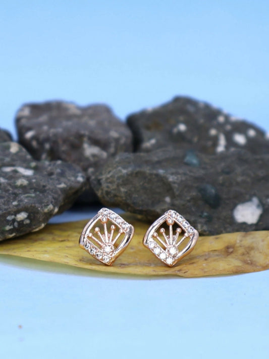 DeoDap - Rose Gold Plated Crown Stud Earrings for Daily Wear for women and girls