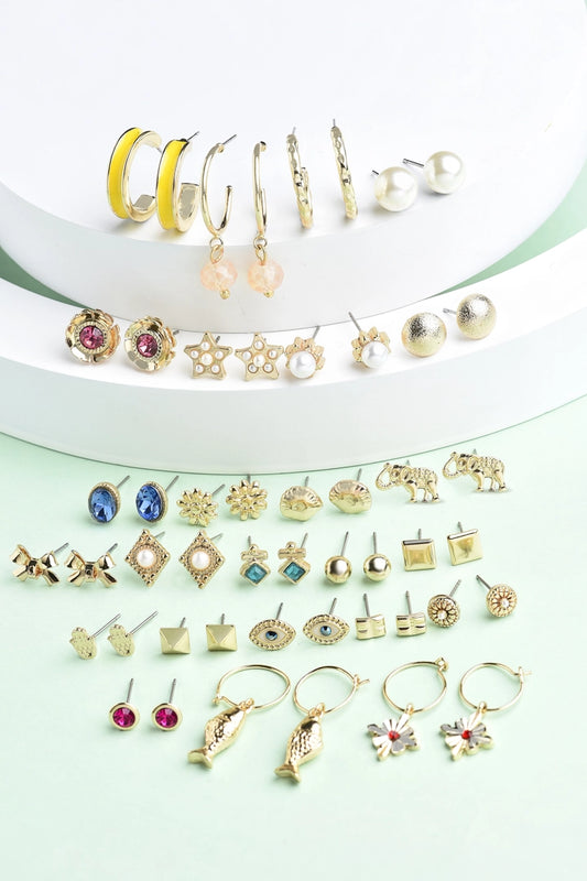 Women Combo of 25 Multicolor Contemporary Studs & Hoop Earrings
