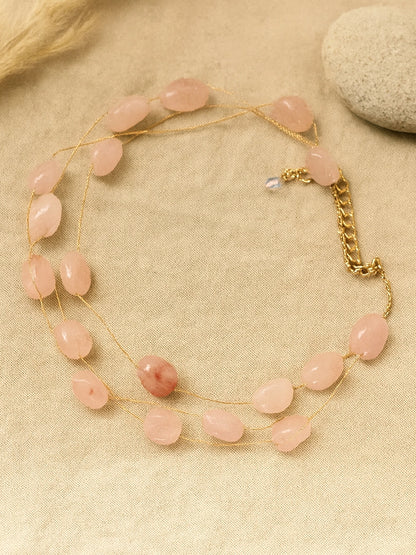 Bohey by KARATCART Dazzling Peach Stone Multistrand Chain Necklace for Women