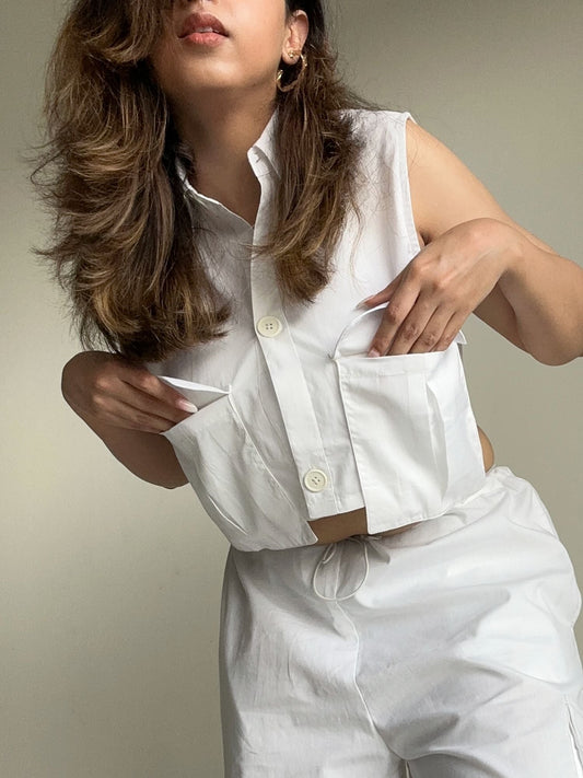 SPELL BY SMOKESHOW - Nelle Pocket Cargo Crop Top White