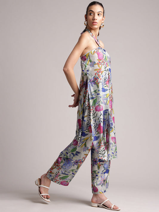 Zaccai - Multi Viscose Blend Floral Back Tie-Up Co-Ord Set
