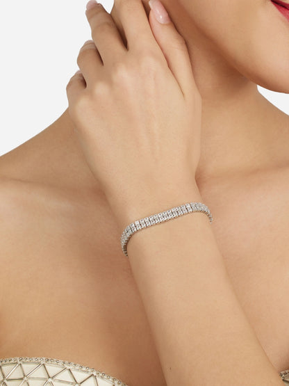 Women Silver Tone Dazzling Austrian Diamonds Embellished Contemporary Tennis Bracelet