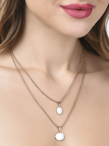 Women White Enamel 2 Layers Contemporary Charm Drop Chain