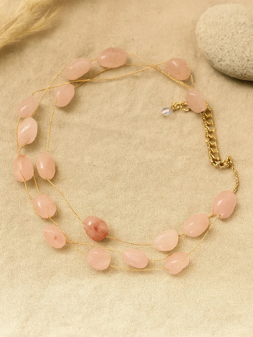 Bohey by KARATCART Dazzling Peach Stone Multistrand Chain Necklace for Women