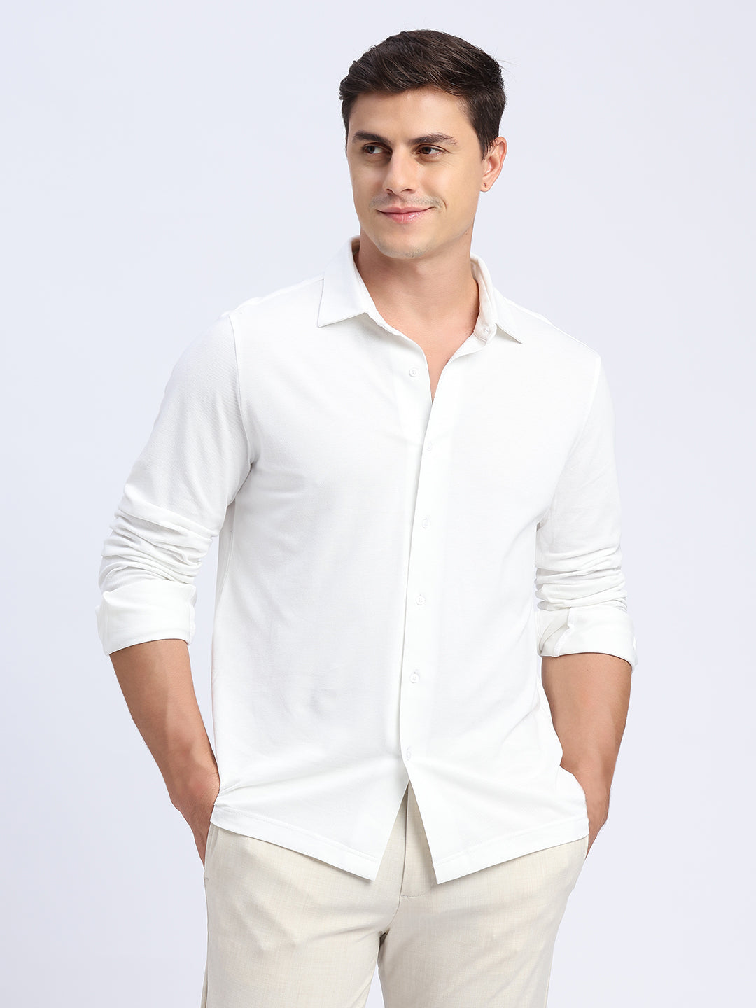 Knit White Work Shirt - For Men