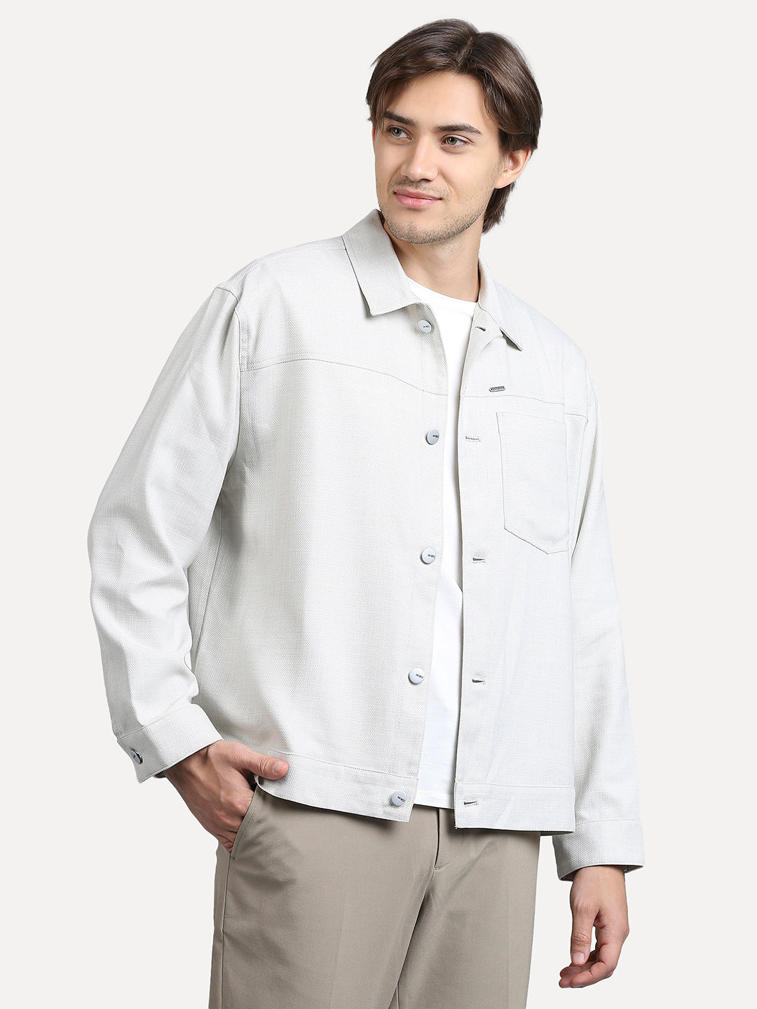 Soft Touch Grey Particle Shacket - For Men