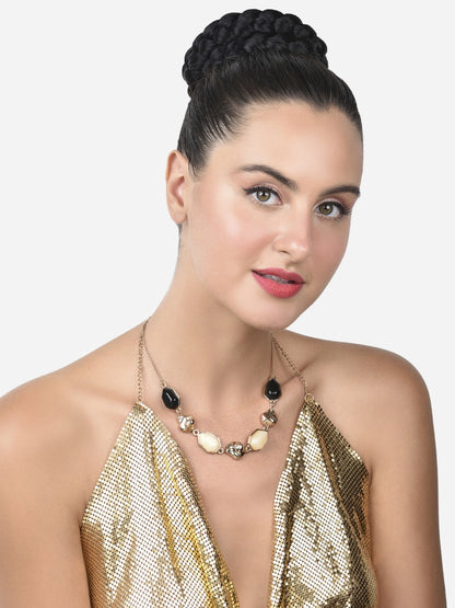 Women Black & Cream Stones Embellished Contemporary Necklace