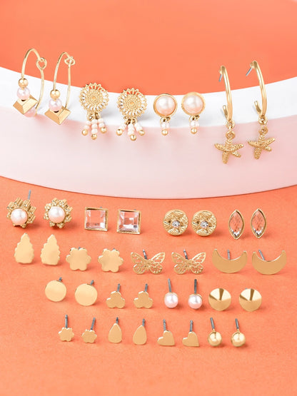 Women Combo of 20 Gold Tone Classy Contemporary Studs & Drop Earrings