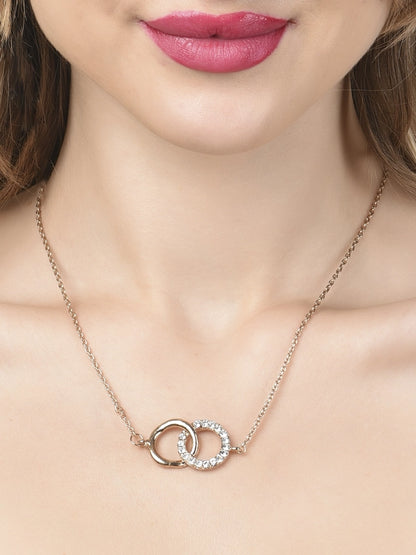 Women Gold Tone Dazzling Diamonds Embellished Pendant Chain