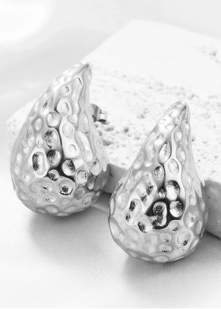Silver Ripple Drops Pin Earrings