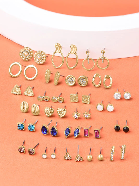 Women Combo of 25 Gold Tone Classy Contemporary Studs Earrings
