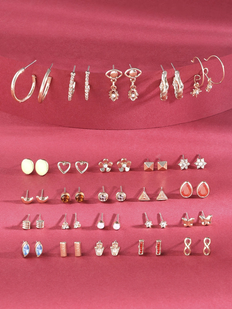 Women Combo of 25 Multicolor Classy Contemporary Studs Drops & Semi Hoops Earring